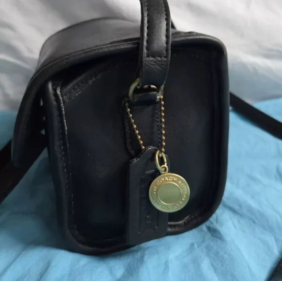 VTG COACH EMMIE FLAP BLACK LEATHER SHOULDER CROSSBODY BAG #9018 - Picture 2 of 9